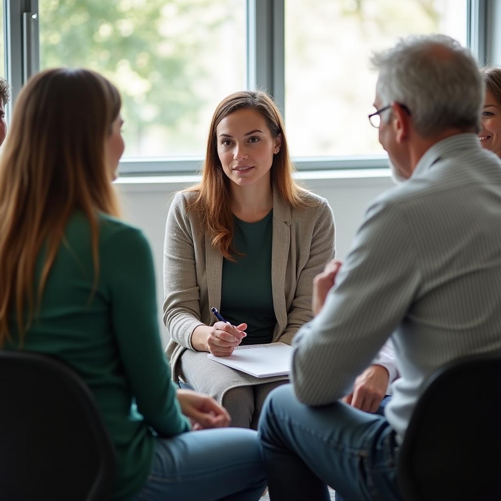 Small group giving structured feedback during workshop